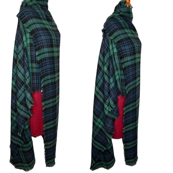 ModCloth Womens Hunter Green Navy Blue Plaid Blanket Scarf Wrap Long Cozy Chunky - Picture 2 of 10